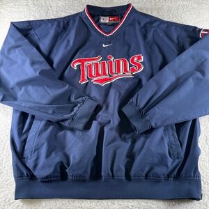 Vtg Nike Minnesota Twins Windbreaker Jacket Blue Center Swoosh‎ Pullover Mens XL